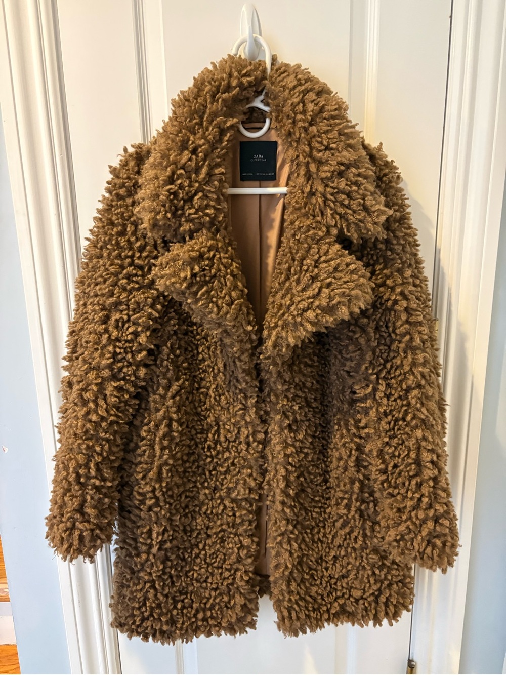 Zara Plush Teddy Coat in Camel Brown